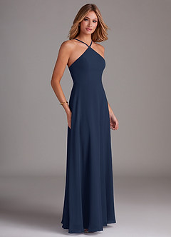 Azazie Bailey Bridesmaid Dresses Dark Navy A-Line Halter Side Slit Chiffon Dress image6