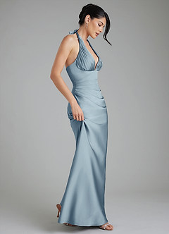 Azazie Torrance Bridesmaid Dresses Dusty Blue Mermaid Corset Stretch Satin Dress image7