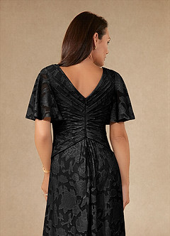 Azazie Emmeline Mother of the Bride Dresses Black A-Line Pleated Floral Burnout Dress image6