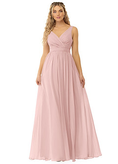 Azazie Kora Bridesmaid Dresses Powder Pink A-Line Pleated Chiffon Dress image1