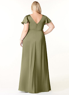 Azazie Soren Bridesmaid Dresses Pistachio A-Line Pleated Stretch Satin Dress image9