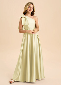 Azazie Penguin Junior Abito A-Line in Raso Elasticizzato Fiocco Sorbetto Al Limone image4