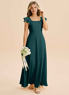Azazie Bondi Junior Pine A-Line Side Slit Stretch Satin Dress image4