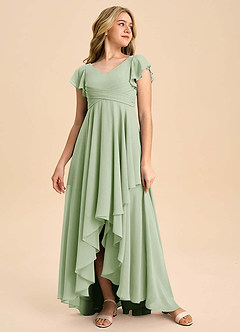 Azazie Caria Junior Dusty Sage A-Line Pleated Chiffon Dress image3