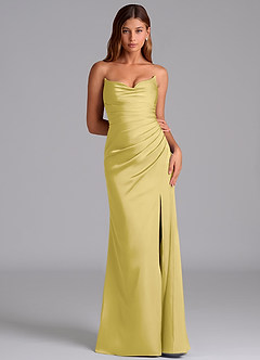 Azazie Claudelle Robes de demoiselle d'honneur Robe Sirène en Satin extensible Bustier Canari image6