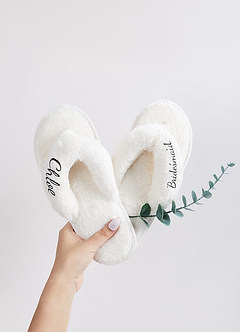 front Personalized Bride Bridesmaid Fluffy Slippers