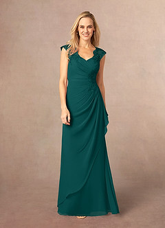 Azazie Gladys Mother of the Bride Dresses Peacock A-Line Queen Anne Lace Chiffon Dress image2
