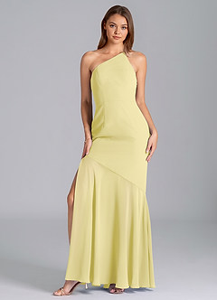Azazie Tilla Bridesmaid Dresses Lemon Sorbet Mermaid One Shoulder Chiffon Dress image4