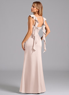 Azazie Adi 신부 들러리 드레스 A라인 주름진 스트레치 새틴 바닥 길이 드레스 image6