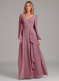 Azazie Simone Bridesmaid Dresses Vintage Mauve A-Line Long Sleeve Chiffon Dress image5