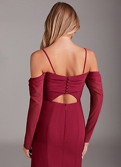 Azazie Hallie Brautjungfernkleider Meerjungfrau-Linie Langarm Chiffon Kleid Burgunderrot image6