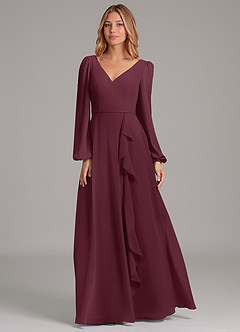 Azazie Simone Bridesmaid Dresses Cabernet A-Line Long Sleeve Chiffon Dress image5