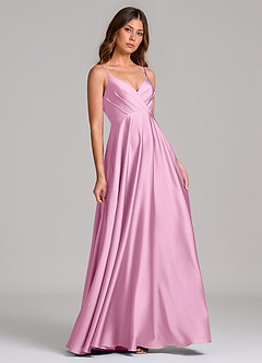 Azazie Amani Bridesmaid Dresses Candy Pink A-Line Pleated Stretch Satin Dress image2