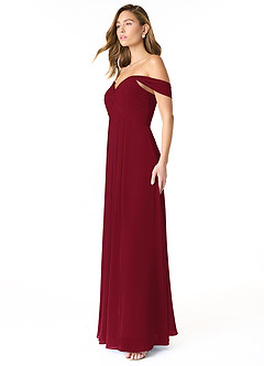 Azazie Kaitlynn Bridesmaid Dresses Burgundy Empire Ruched Chiffon Convertible Dress image4