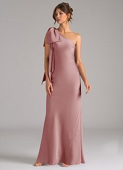 Azazie Capri Vestidos de damas de honor Vestido de Rosa Polvorienta de Satén Elástico de Corte Sirena con Hombro unilateral image4