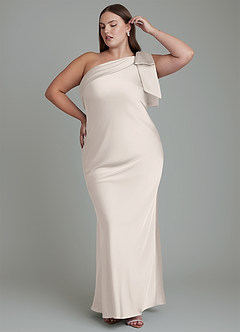 Azazie Yuanna Robes de demoiselle d'honneur Robe Sirène en Satin extensible Asymétrique Albâtre Blanc image11
