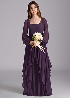 Azazie Clara Junior Abito A-Line in Chiffon Blusa Prugna image7