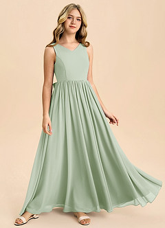 Azazie Hathaway Junior Dusty Sage A-Line Bow Chiffon Dress image3