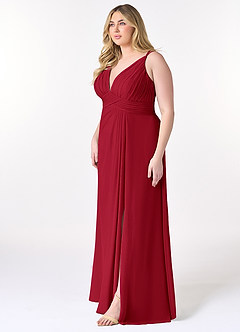 Azazie Maren Allure Bridesmaid Dresses Scarlet A-Line V-Neck Lace Chiffon Dress image10