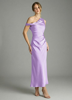 Azazie Emerson Bridesmaid Dresses Lilac Mermaid Off the Shoulder Stretch Satin Dress image3