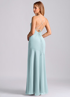 Azazie Grata 신부 들러리 드레스 인어 주름진 쉬폰 바닥 길이 드레스 image2