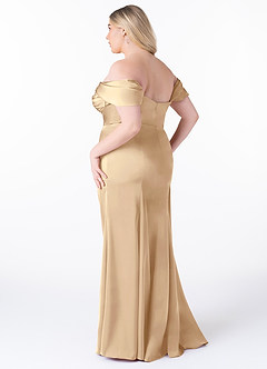 Azazie Amyra Vestidos de damas de honor Vestido de Champán de Satén Elástico de Corte Recto Convertible con Vestidos sin tirantes image13