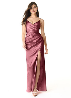 Azazie Sukia Bridesmaid Dresses Desert Rose Mermaid Pleated Metallic Satin Dress image1