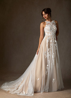 Azazie Melrose Wedding Dresses Diamond White Nude A-Line Sweetheart Lace Tulle Dress image3