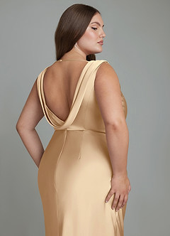 Azazie Kieryn Brudtärnklänningar Klänning av Sjöjungfru i Stretch Satin Plisserad Champagne image7