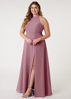 Azazie Clarice Bridesmaid Dresses Vintage Mauve A-Line Halter Chiffon Dress image11