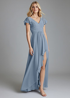 Azazie Omari Bridesmaid Dresses Dusty Blue A-Line Chiffon Dress image1