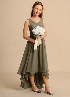 Azazie Kitten Girls Formal Flower Girl Dresses Willow Green A-Line Chiffon Dress image3