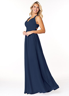 Azazie Ashia Brautjungfernkleider A-Linie Plissee Chiffon Kleid Dunkelmarine image3