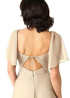 Azazie Chloe Robes de demoiselle d'honneur Robe Trapèze en Mousseline de soie Encolure en Forme de Cœur Champagne image3