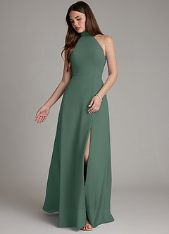 Azazie Myra Bridesmaid Dresses Sea Moss A-Line High Neck Chiffon Dress image4