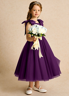 Azazie Serene Abiti da Ragazza di Fiori Abito Principessa in Raso Opaco Fiocco Uva image5