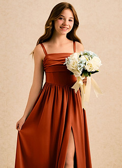 Azazie Maisie Girls Formal Robe Demoiselle D'honneur Fillette Robe Trapèze en Satin extensible Rayé Paprika image5