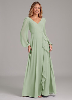 Azazie Simone Robes de demoiselle d'honneur Robe Trapèze en Mousseline de soie Manche longue Vert Sauge image4