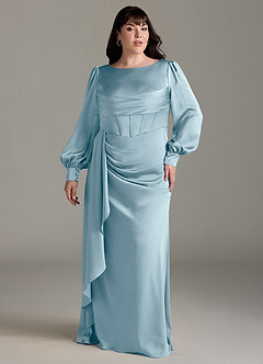 Azazie Raye Bridesmaid Dresses Moody Blue Mermaid Long Sleeve Stretch Satin Dress image7