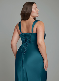 Azazie Agustina Bridesmaid Dresses Ink Blue Mermaid Corset Stretch Satin Dress image13
