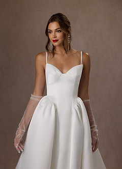 Azazie Kamira Wedding Dresses Diamond White Ball-Gown Strapless Satin Dress image4