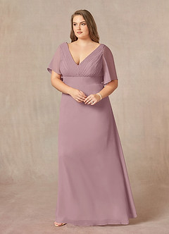 Azazie Alessa vestidos de madre de la novia Vestido de Rosa Polvorienta de Gasa de Corte En A con Cuello en V plisado image9