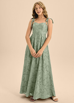 Azazie Rosey Junior Agave A-Line Sweetheart Neckline Floral Burnout Dress image1