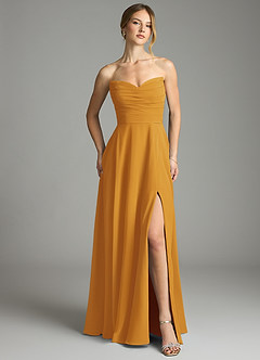 Azazie Ayla Abiti da Damigella Abito A-Line in Chiffon Scollo a Cuore Caramello image5