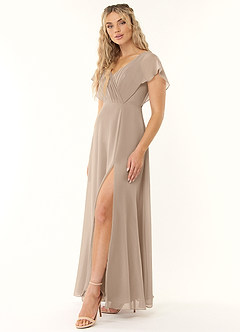 Azazie Rylee Bridesmaid Dresses Taupe A-Line Pleated Chiffon Dress image3