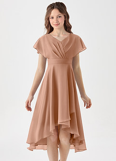 Azazie Graciela Junior Champagne Rose A-Line Pleated Chiffon Dress image3