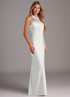 Azazie Doretta Bridesmaid Dresses White Mermaid Pleated Stretch Satin Dress image4