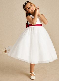 Azazie Kavi Flower Girl Dresses Ivory Scarlet A-Line Bow Matte Satin Dress image5