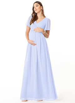 Azazie Verna Maternity Bridesmaid Dresses A-Line V-Neck Ruched Chiffon Floor-Length Dress image3