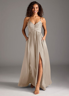 Azazie Alia Bridesmaid Dresses Frost A-Line Pleated Stretch Satin Dress image5